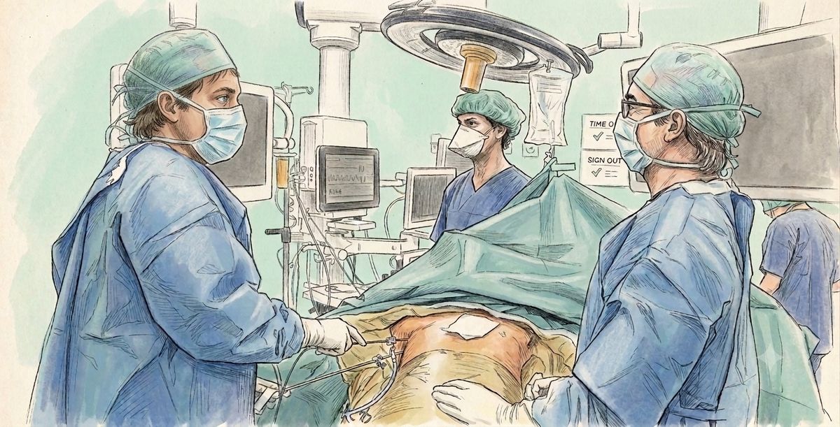 Simpatectomía por videotoracoscopía para hiperhidrosis severa — equipo quirúrgico en pabellón
